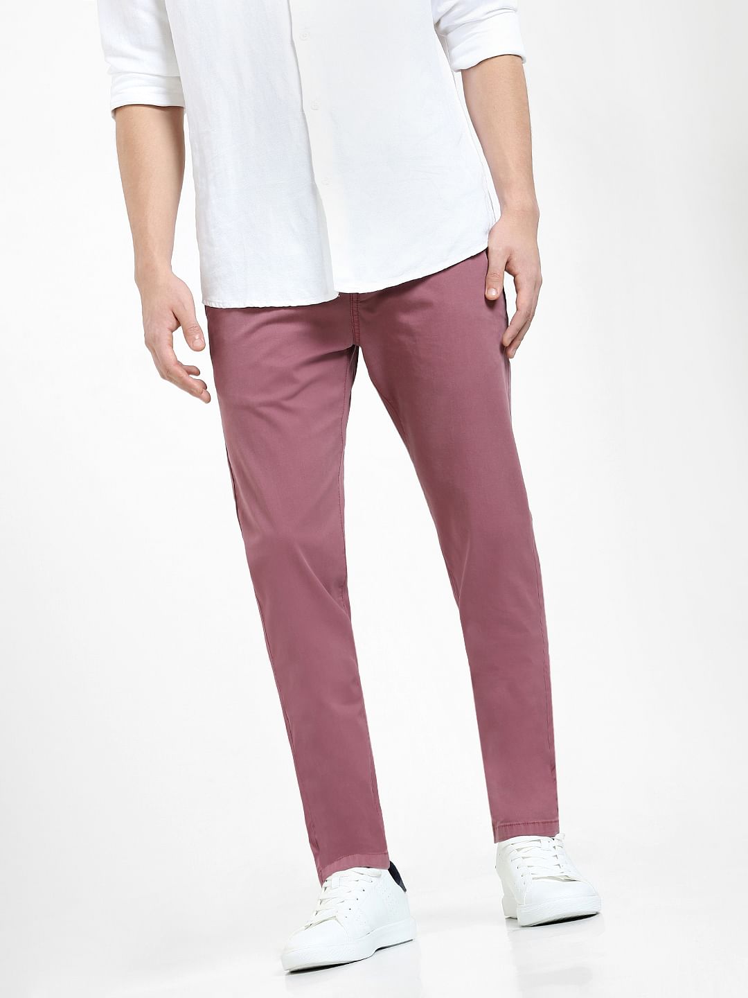 Dark Pink Mid Rise Regular Fit Pants