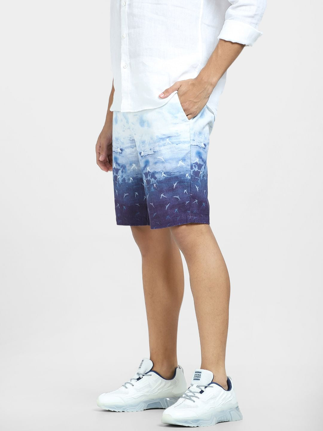 White Low Rise Printed Chino Shorts