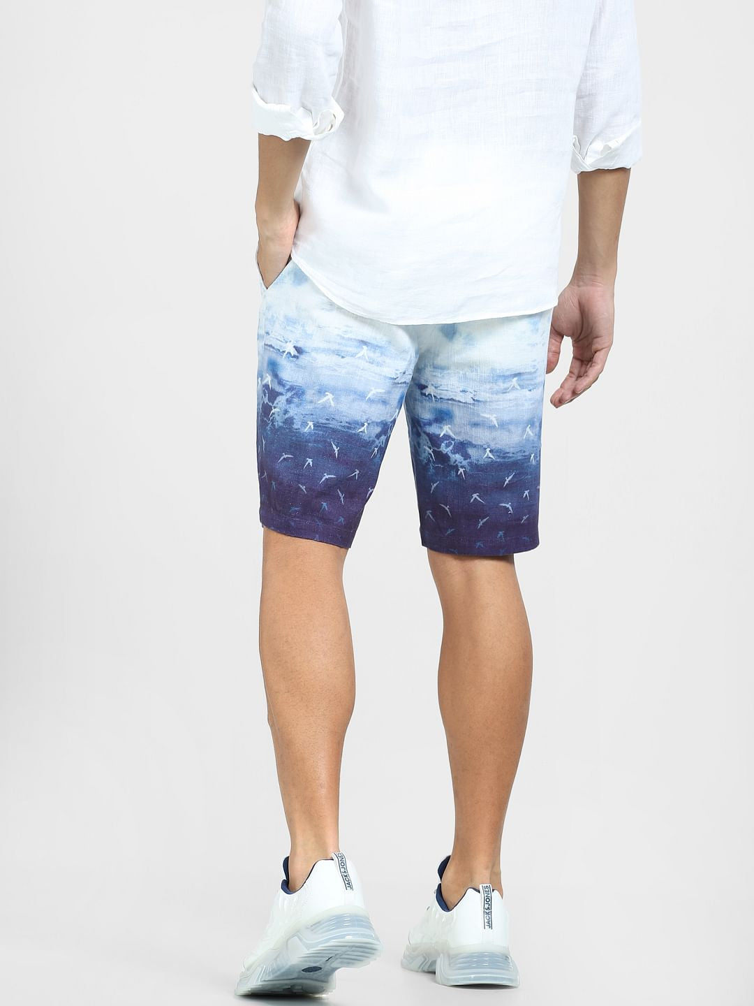 White Low Rise Printed Chino Shorts