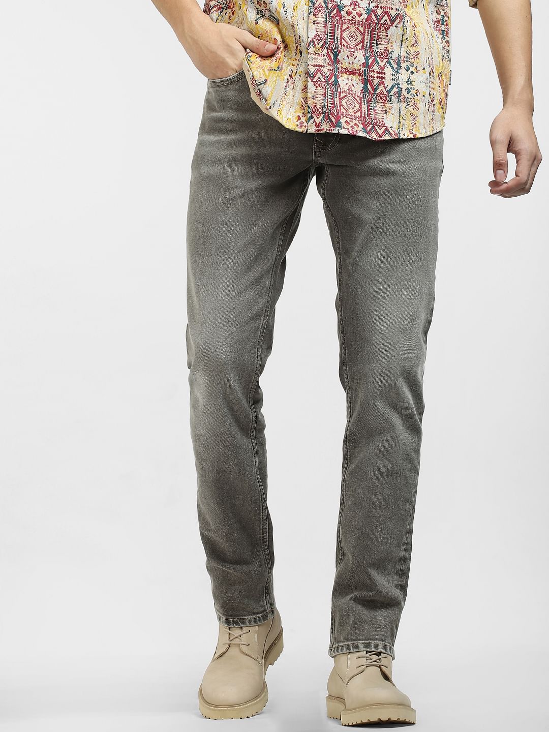 Dark Beige Low Rise Washed Tim Slim Jeans