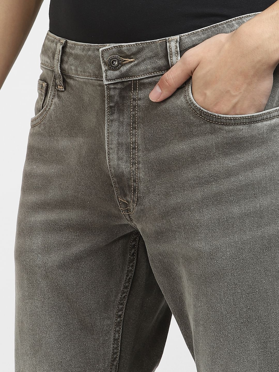 Dark Beige Low Rise Washed Tim Slim Jeans