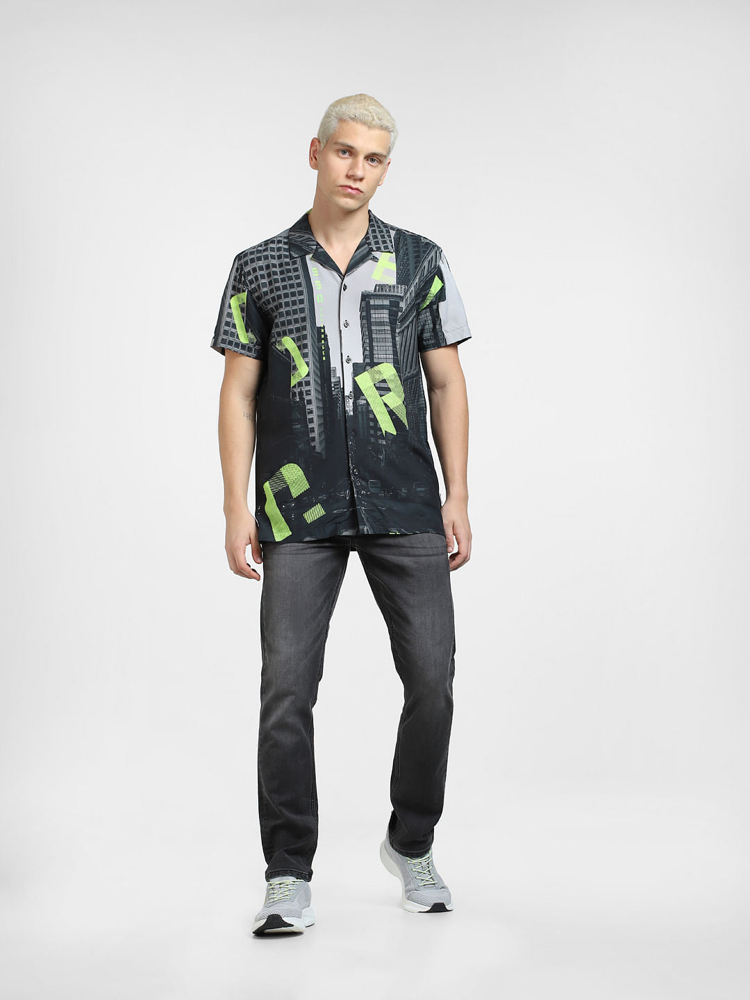 Black Printed Short Sleeve Shirt