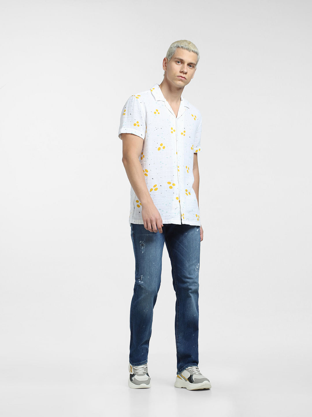 White Printed Short Sleeve Shirt