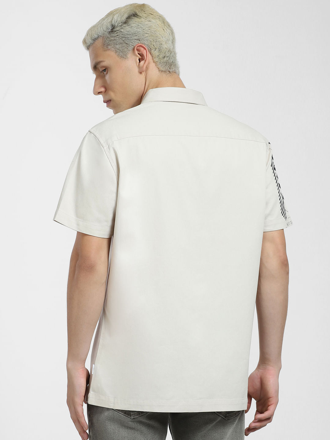 Beige Printed Short Sleeve Shirt