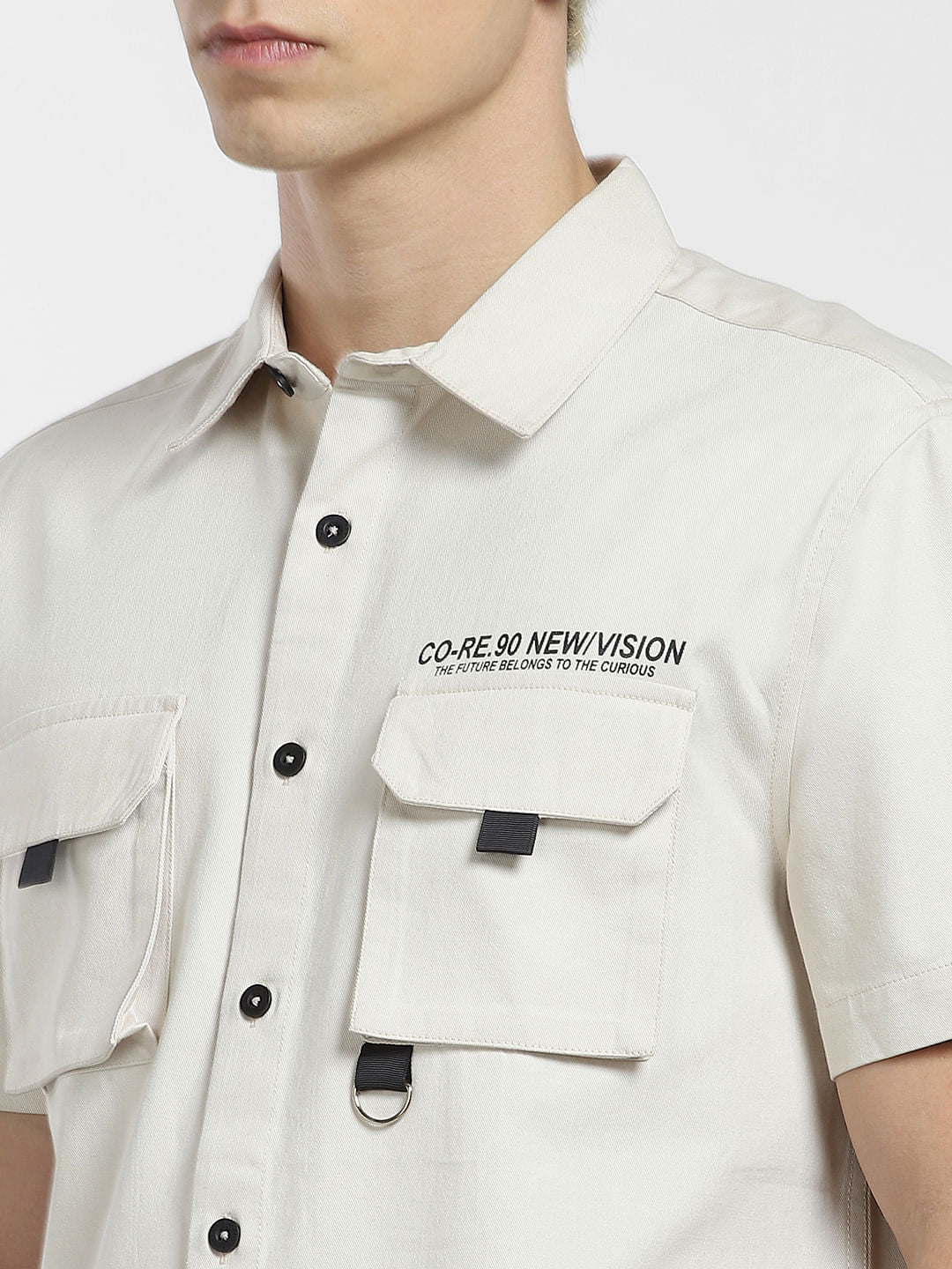 Beige Printed Short Sleeve Shirt