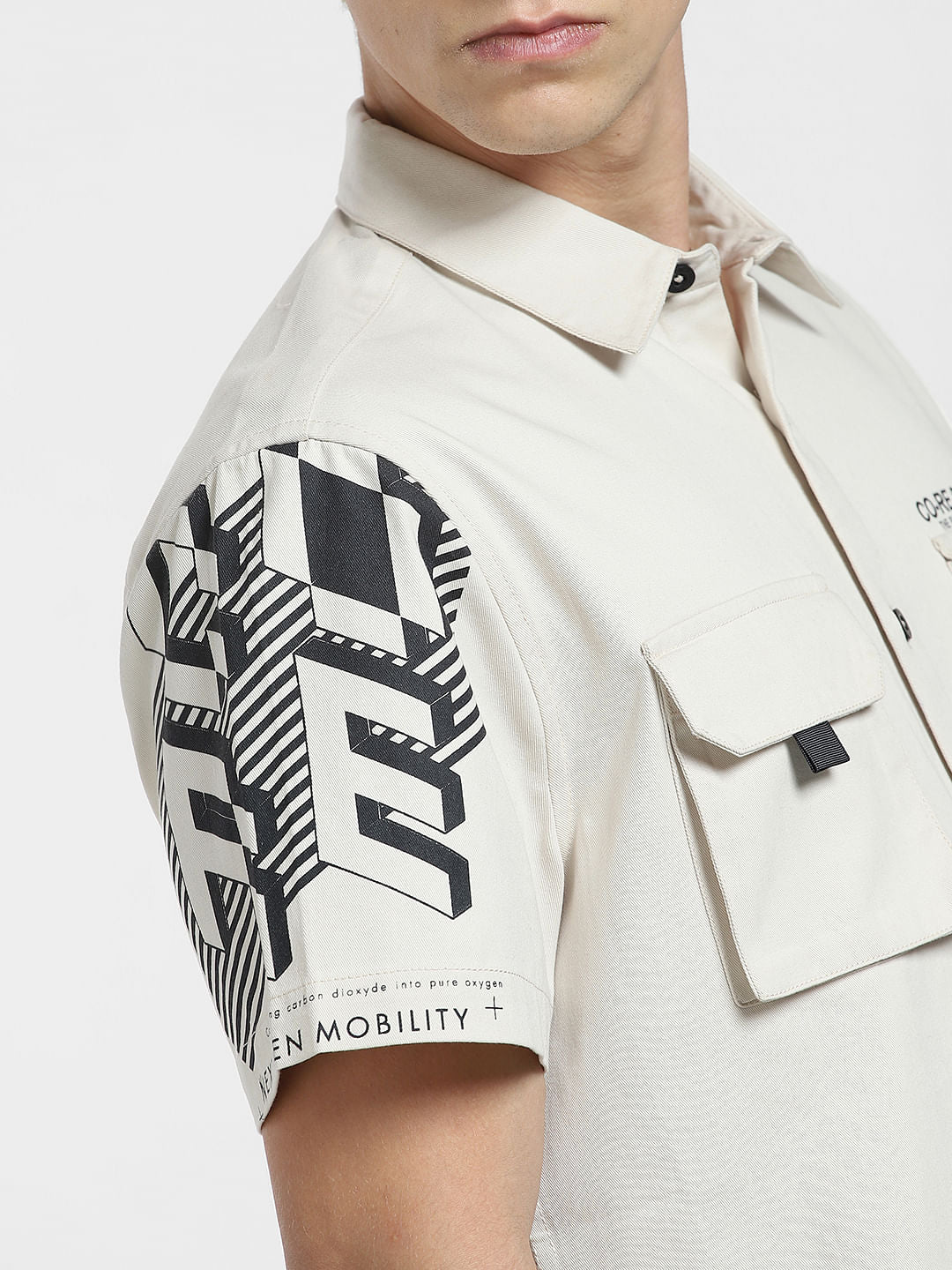 Beige Printed Short Sleeve Shirt