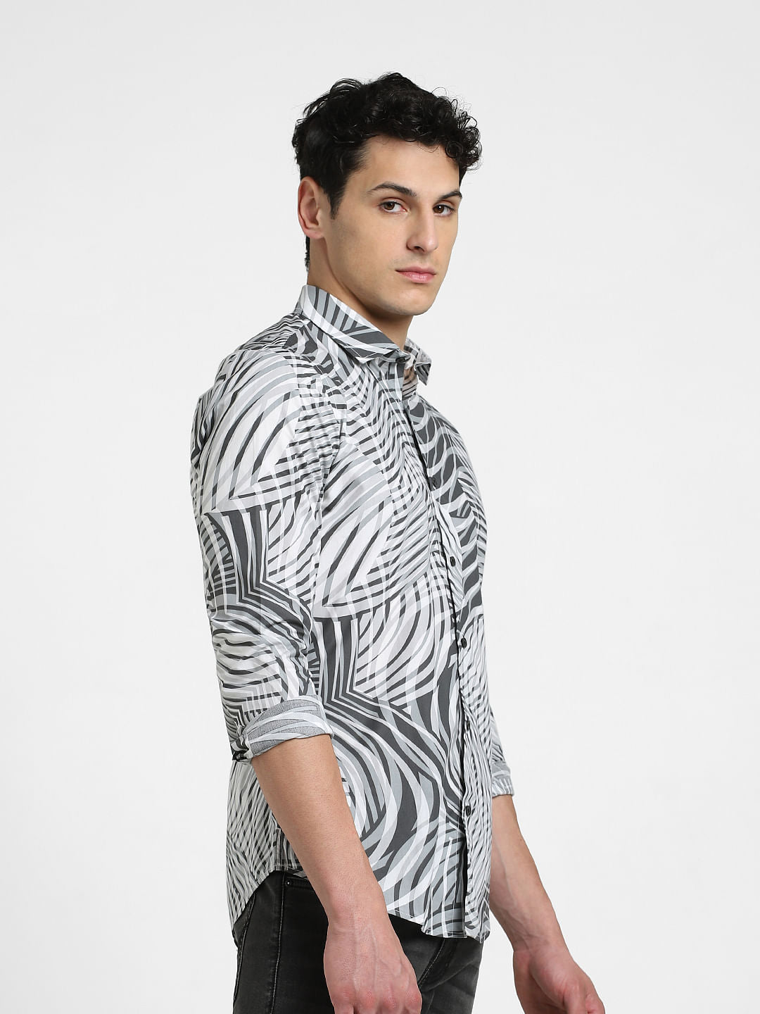 White Abstract Print Full Sleeves Shirt