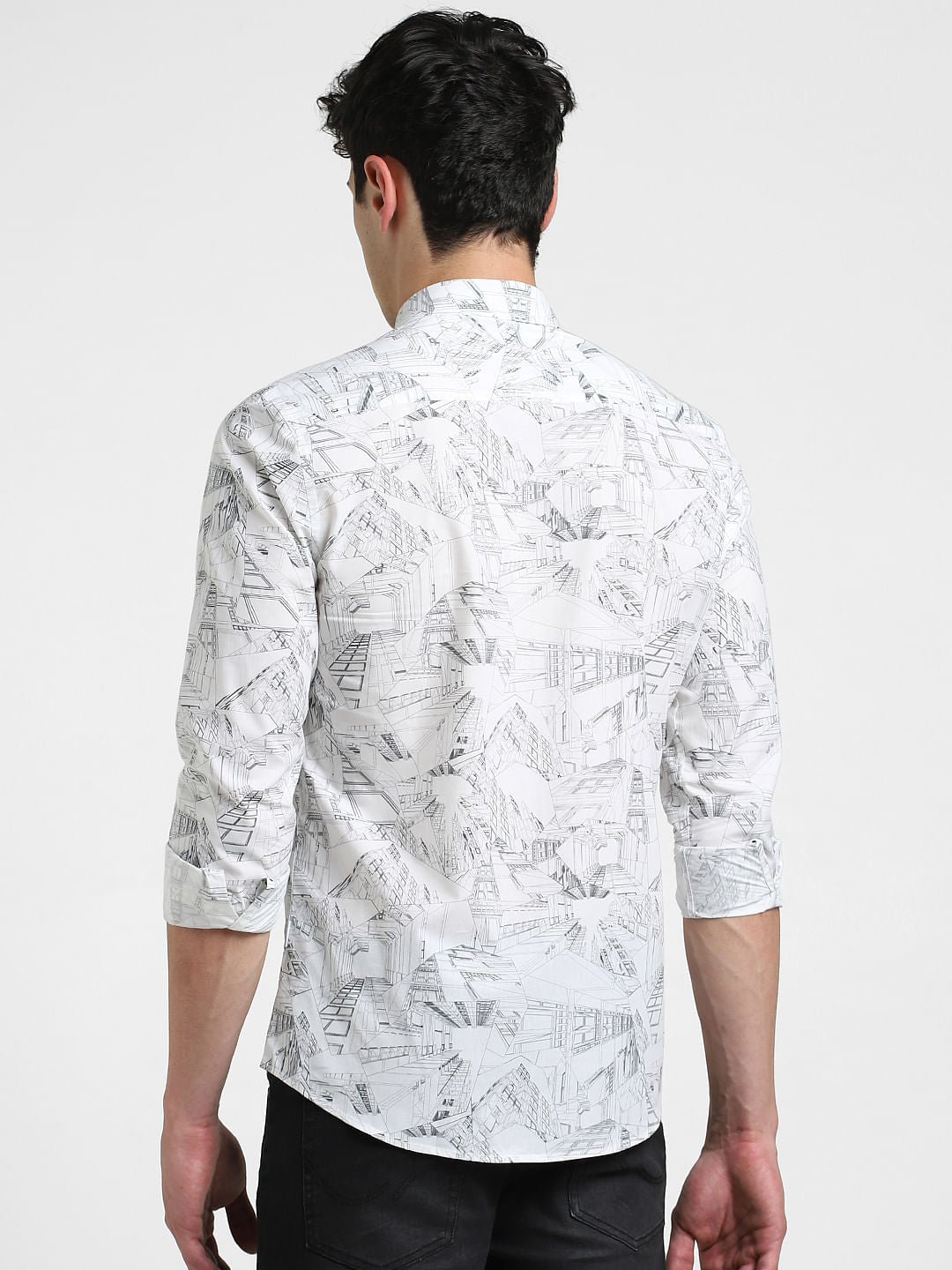 White Abstract Print Full Sleeves Shirt