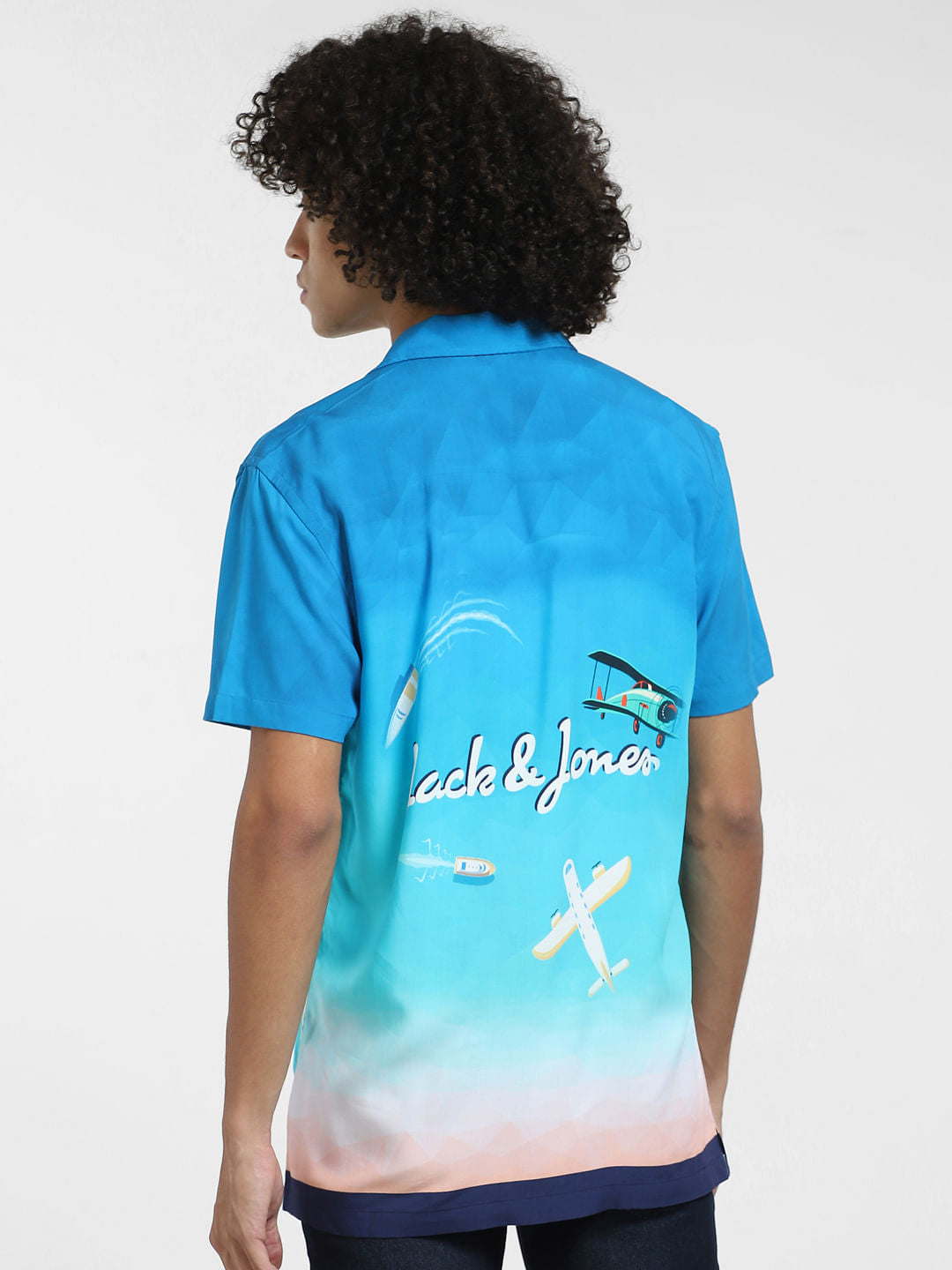 Blue Abstract Print Short Sleeves Shirt