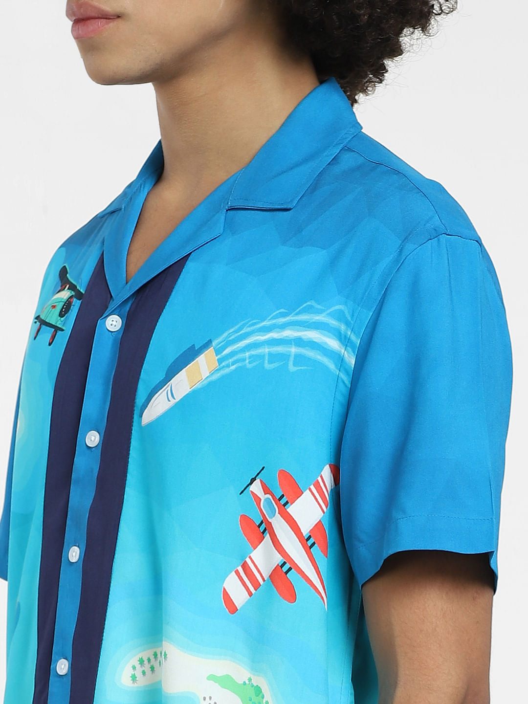 Blue Abstract Print Short Sleeves Shirt