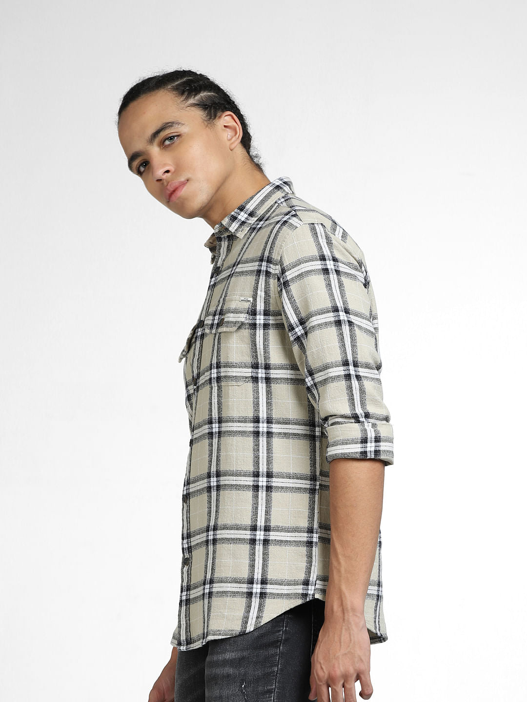 Grey Check Full Sleeves Shirt