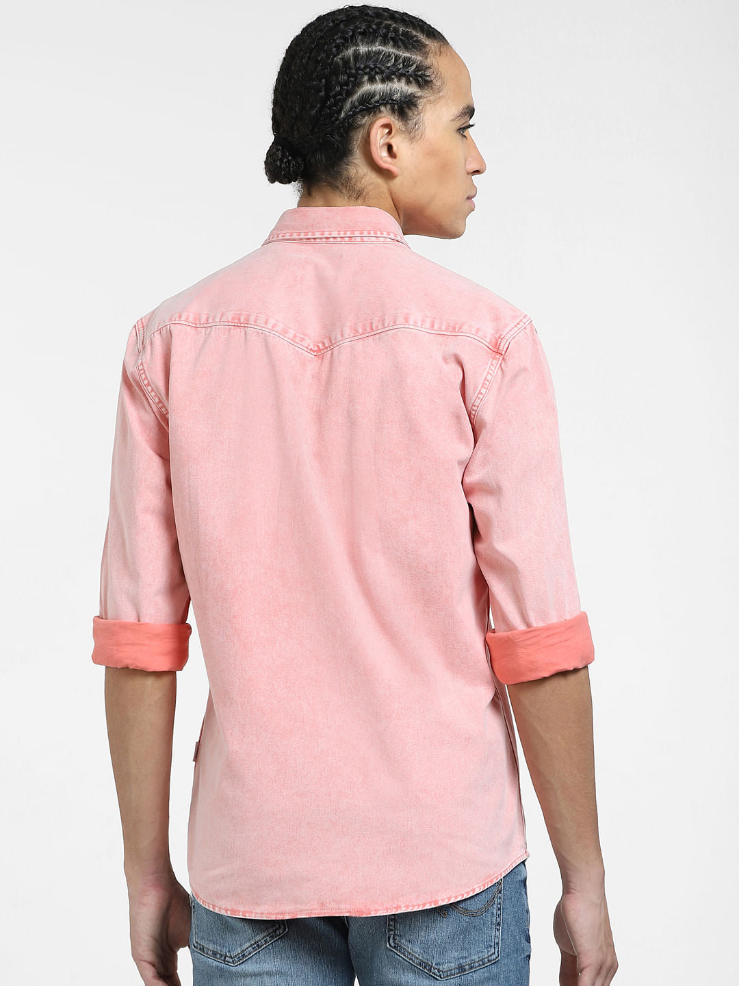 METAVERSE Pink Denim Full Sleeves Shirt