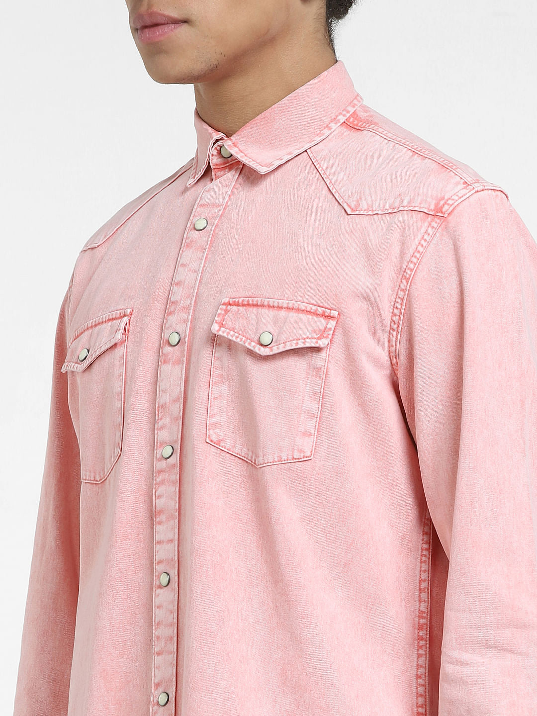 METAVERSE Pink Denim Full Sleeves Shirt