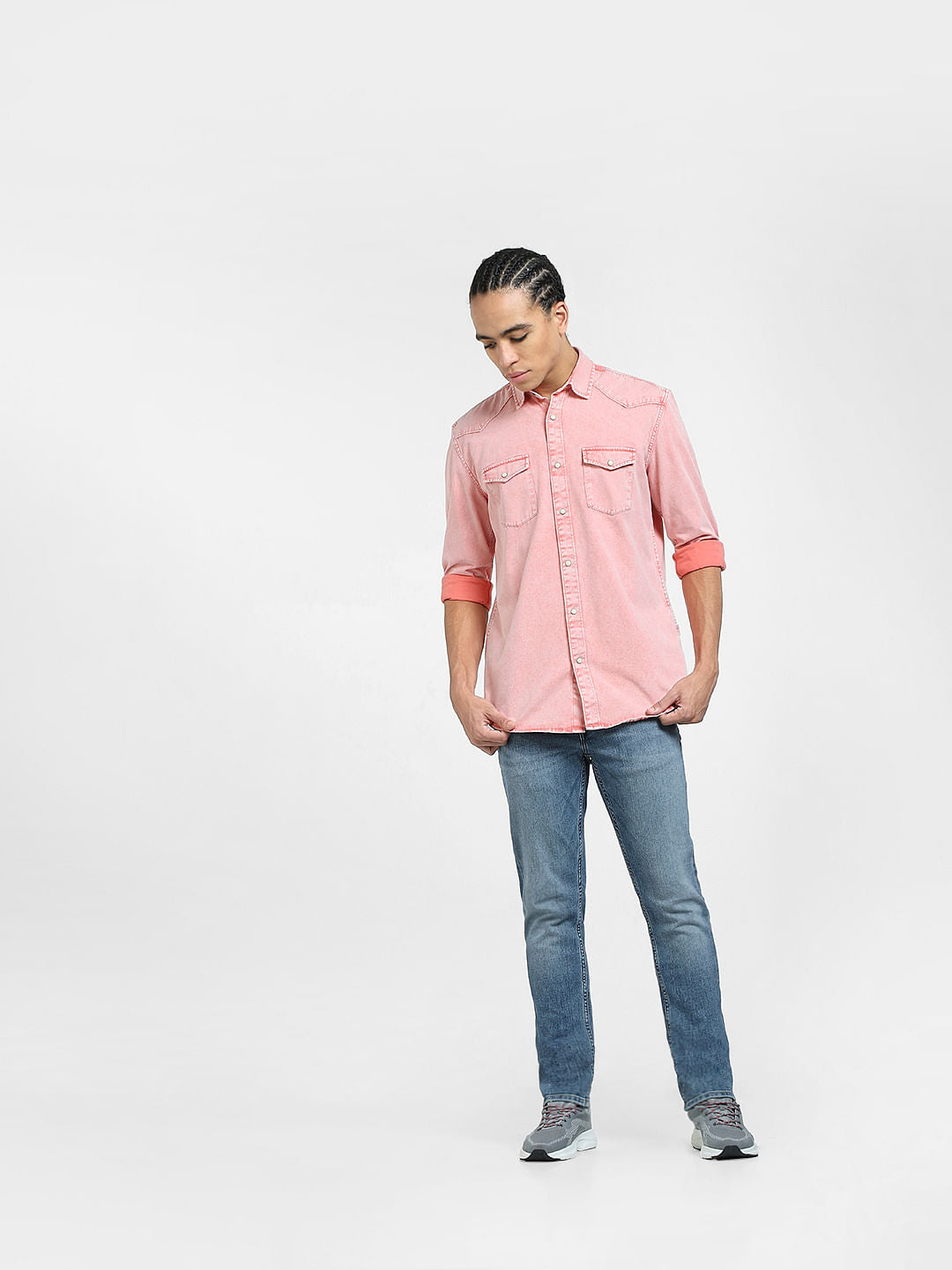 METAVERSE Pink Denim Full Sleeves Shirt
