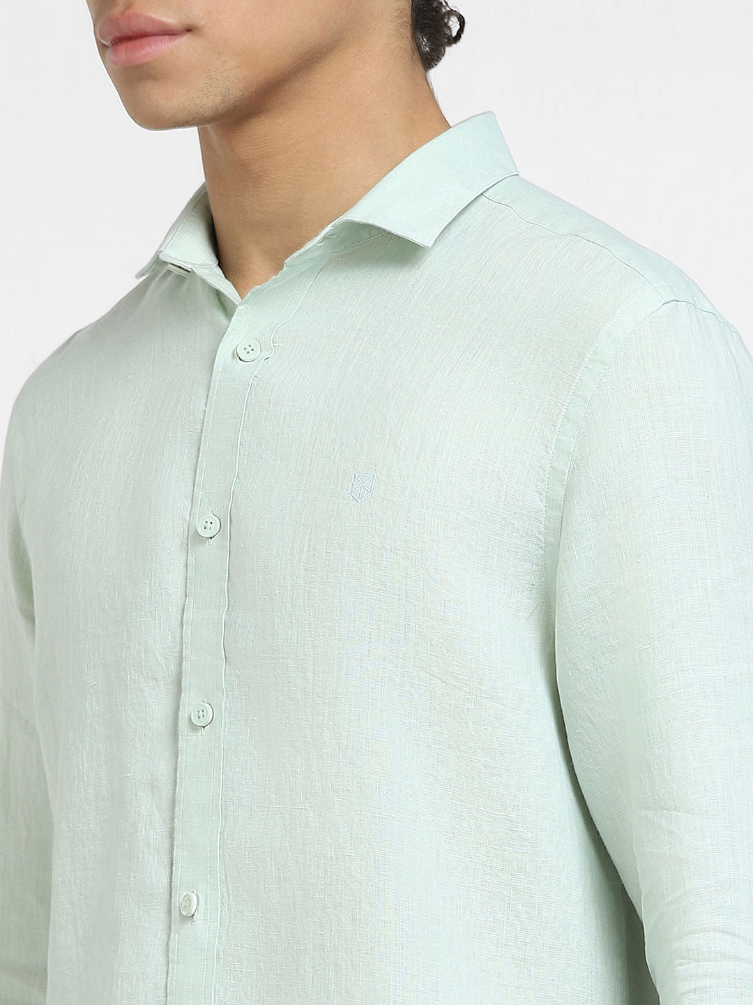 Green Linen Full Sleeves Shirt