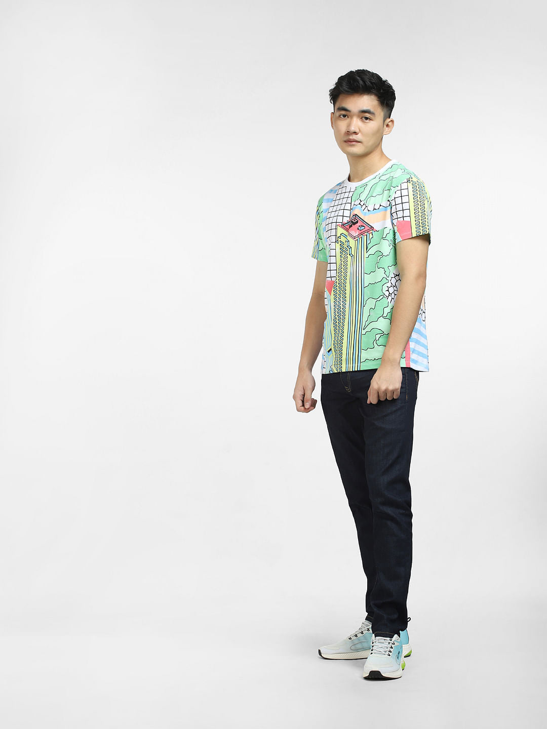 METAVERSE Green Printed Crew Neck T-shirt