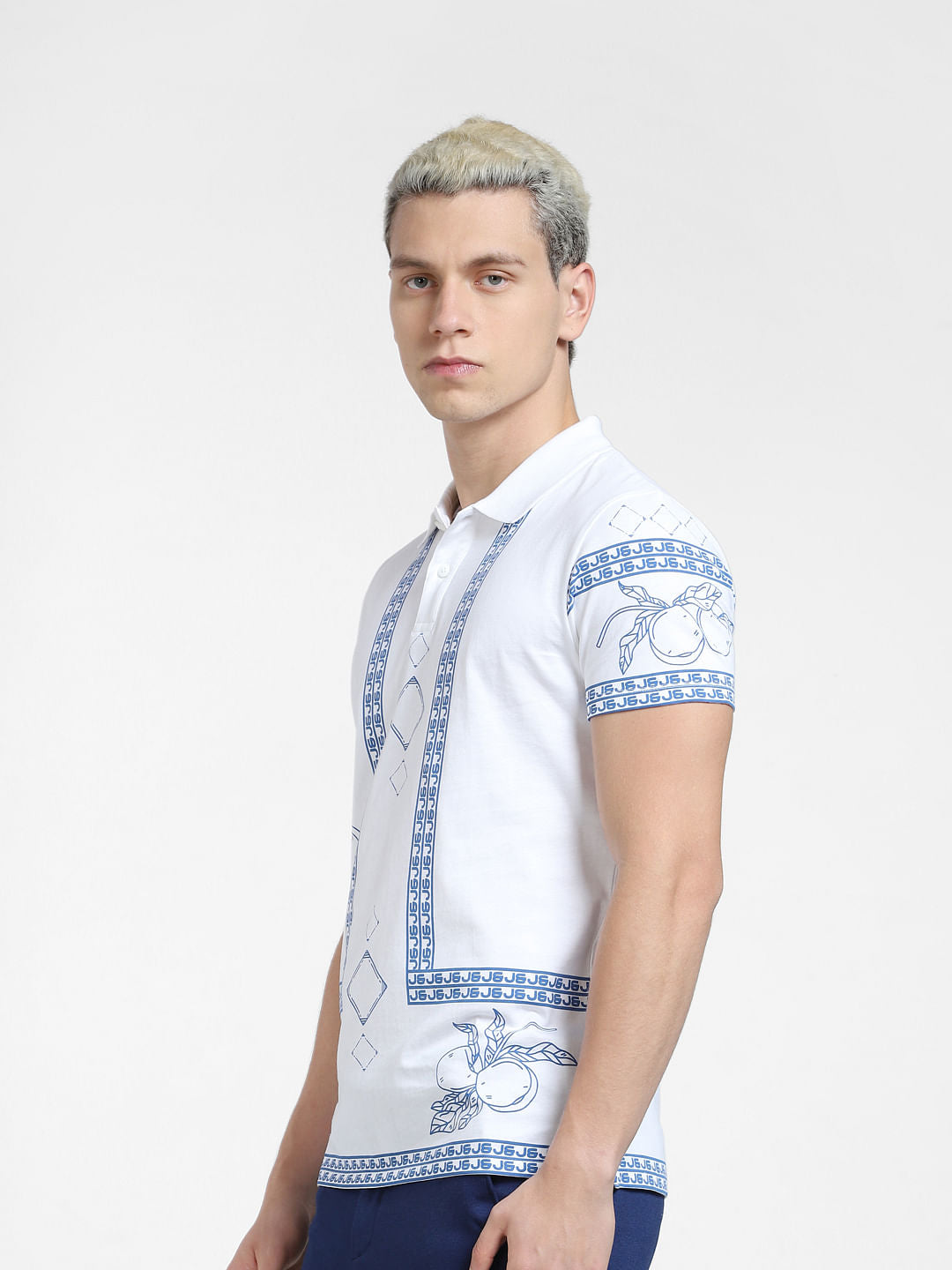 White Printed Polo Neck T-shirt