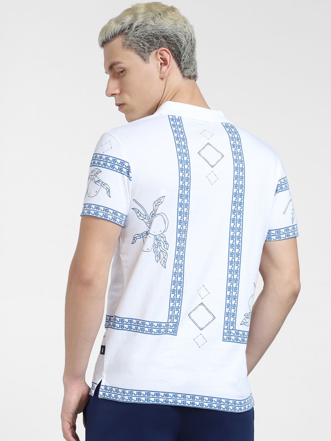 White Printed Polo Neck T-shirt