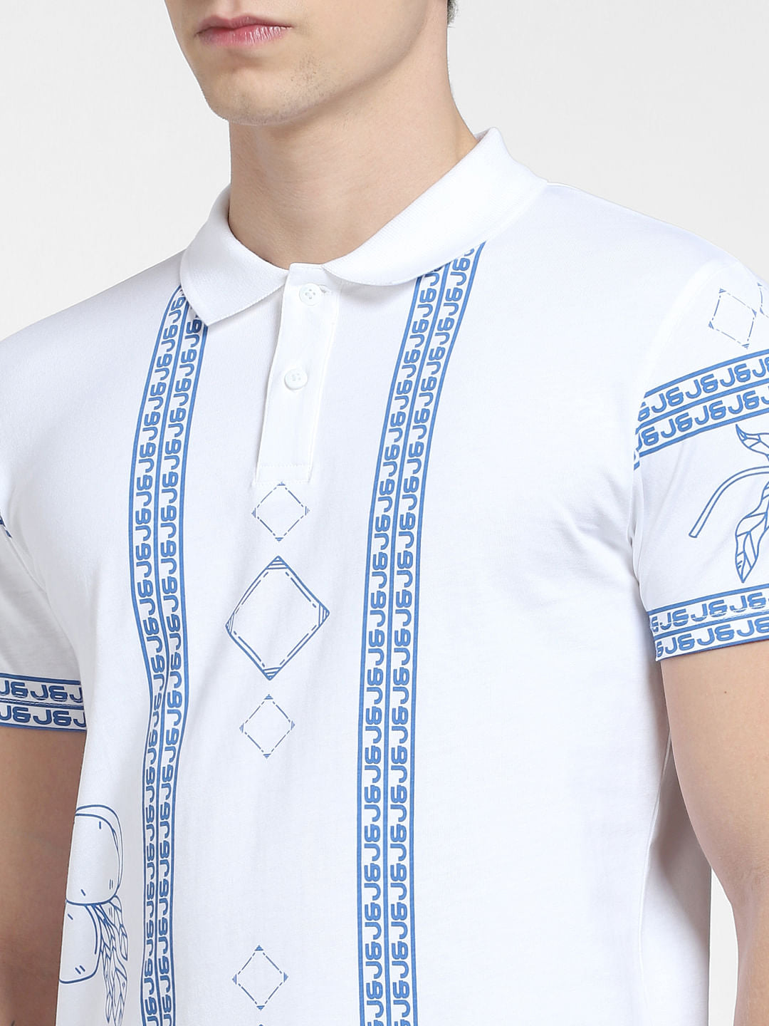White Printed Polo Neck T-shirt