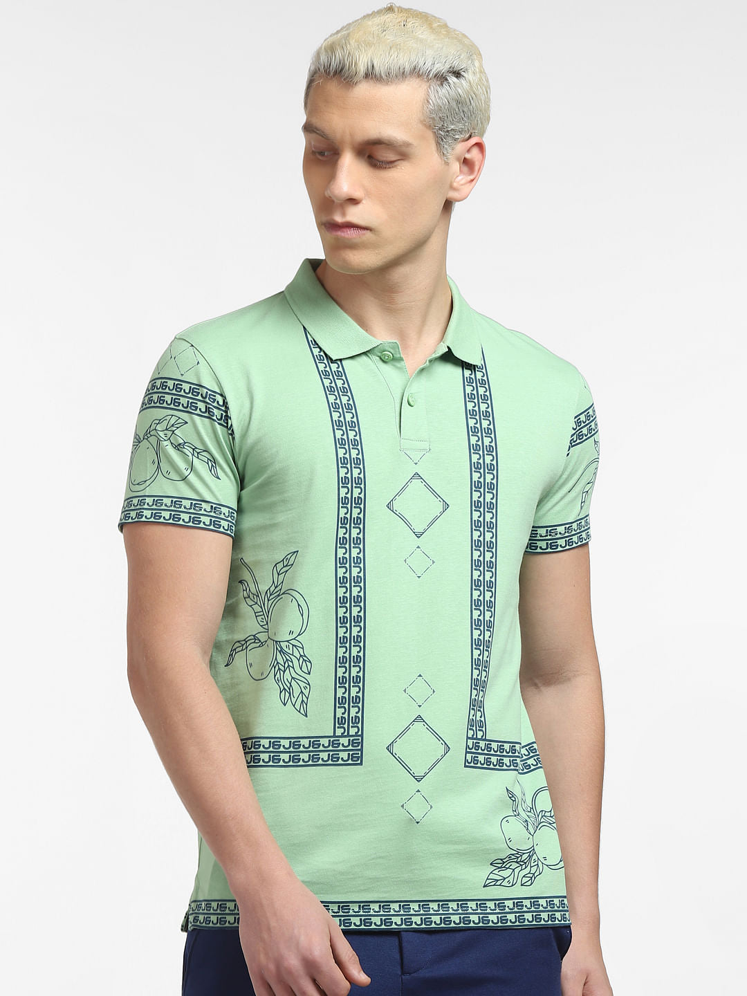 White Green Polo Neck T-shirt