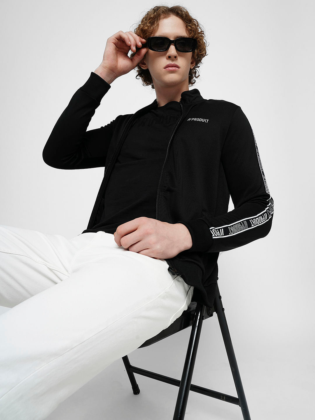 PRODUKT by JACK&JONES Black Tape Detail Zip-Up Sweatshirt