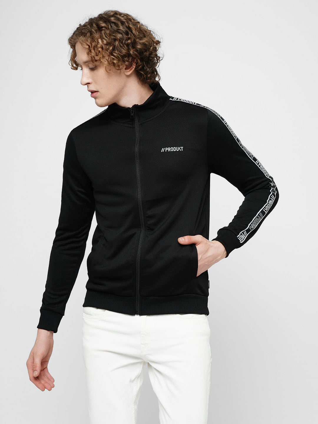 PRODUKT by JACK&JONES Black Tape Detail Zip-Up Sweatshirt