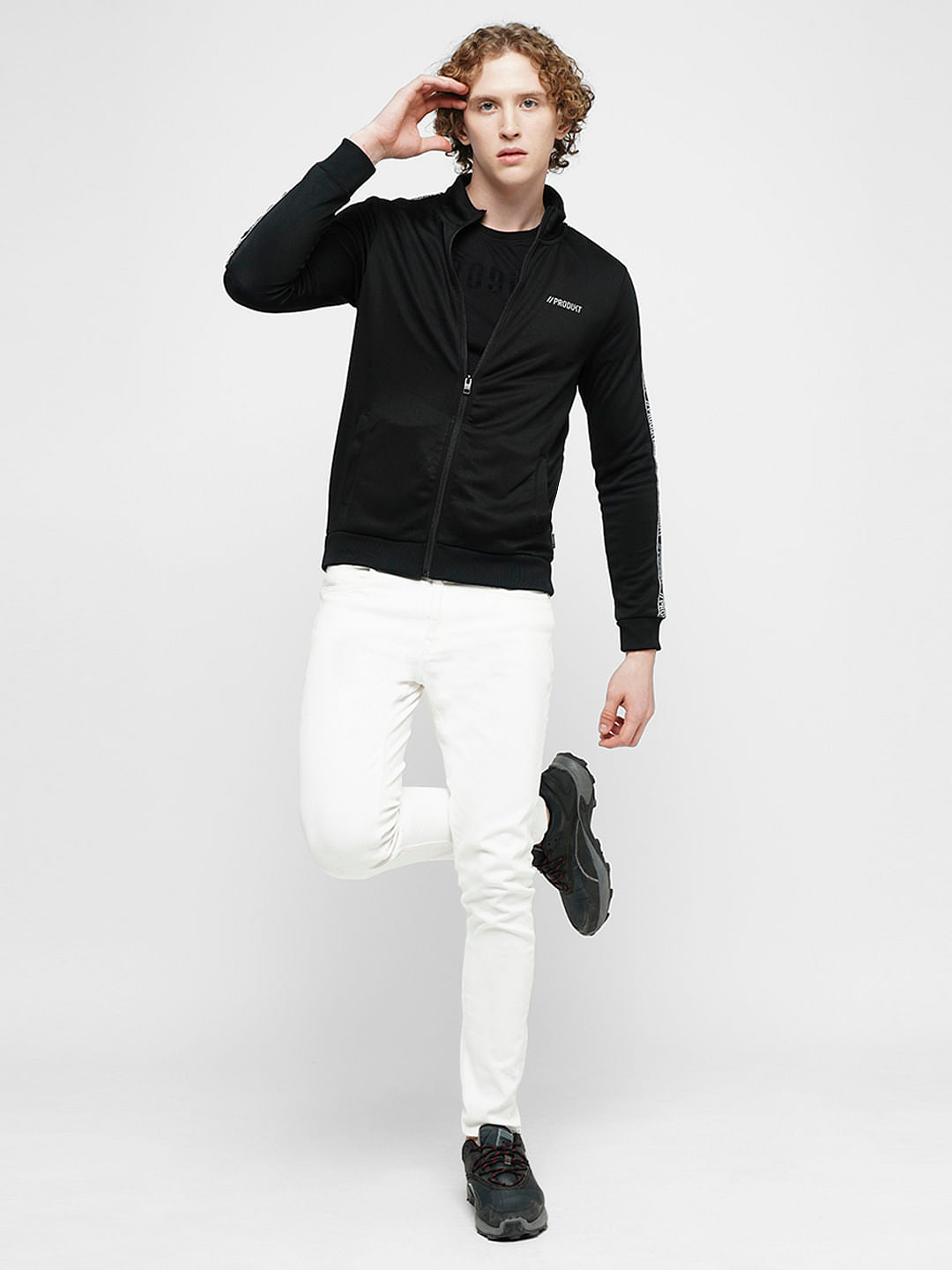 PRODUKT by JACK&JONES Black Tape Detail Zip-Up Sweatshirt