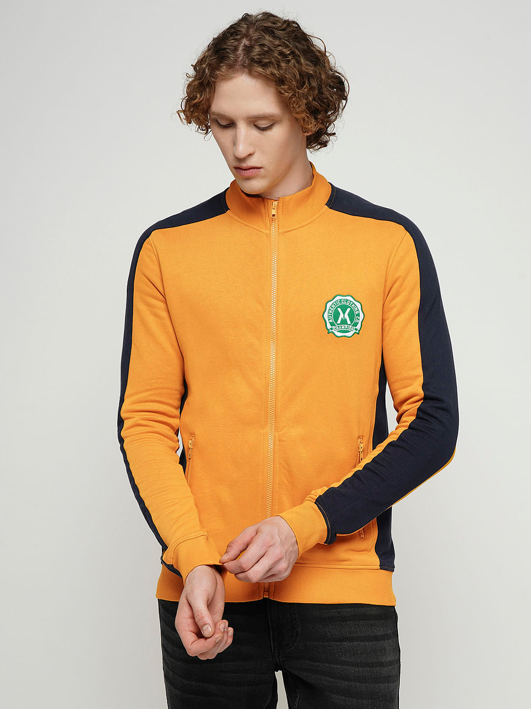 PRODUKT by JACK&JONES Yellow Colourblocked Zip-Up Sweatshirt