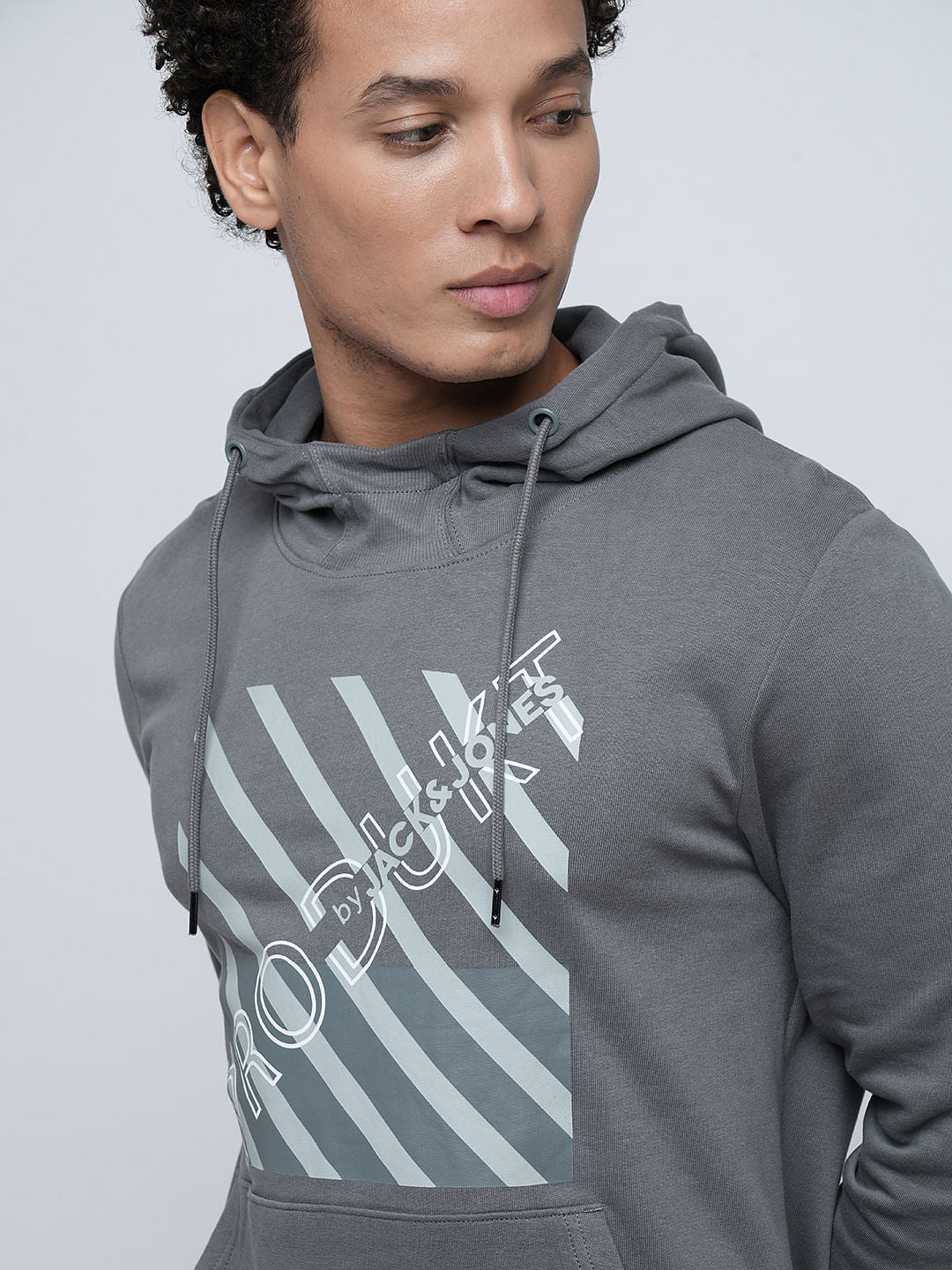 PRODUKT by JACK&JONES Grey Printed Hooded Sweatshirt