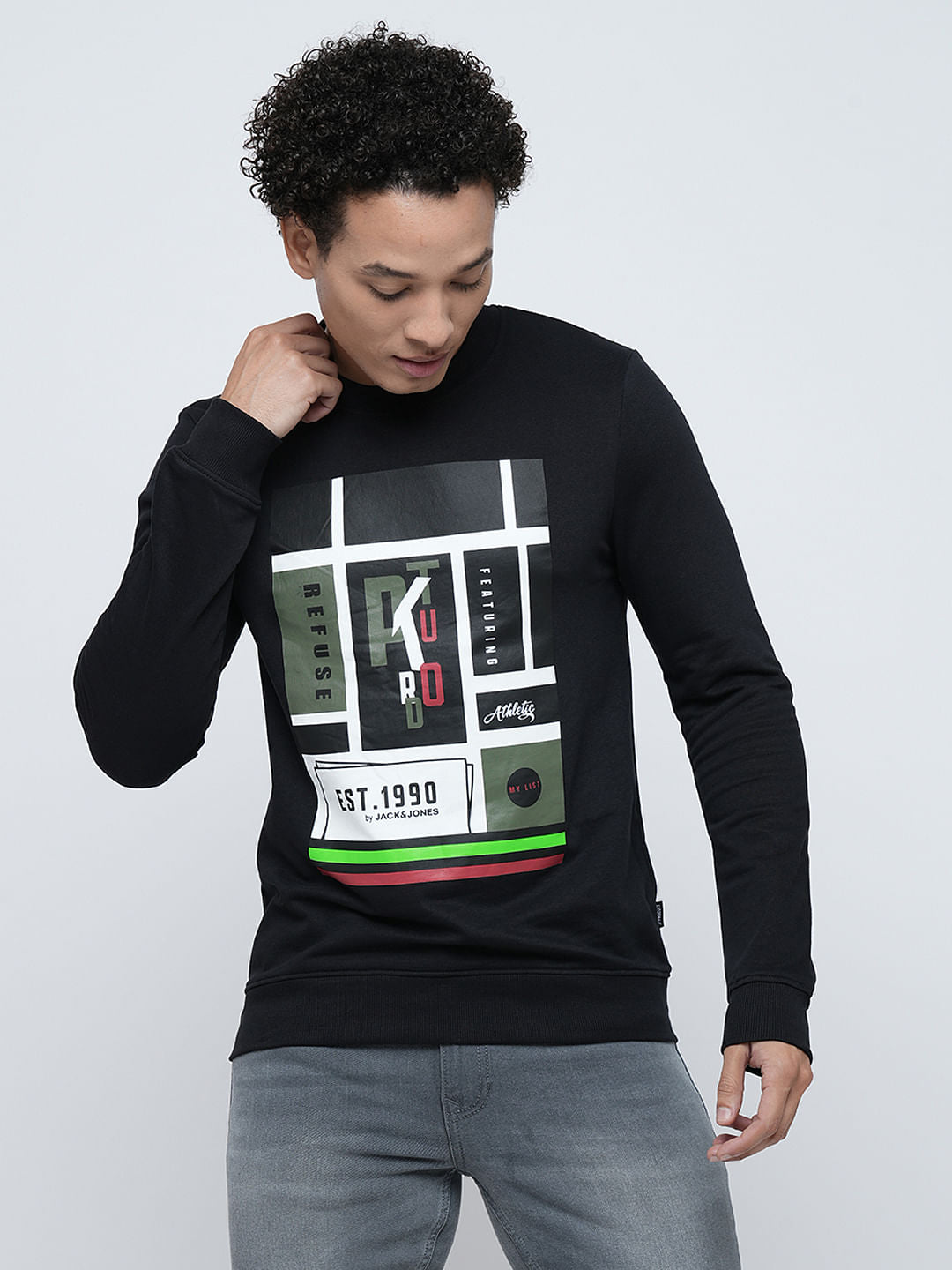 PRODUKT by JACK&JONES Black Printed Cotton Sweatshirt