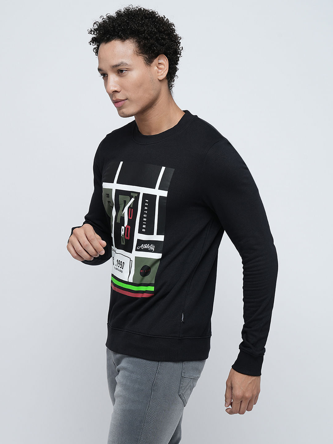 PRODUKT by JACK&JONES Black Printed Cotton Sweatshirt