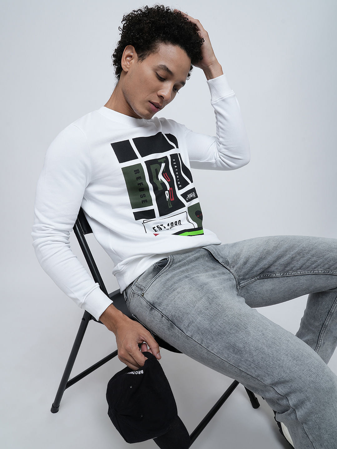 PRODUKT by JACK&JONES White Printed Cotton Sweatshirt