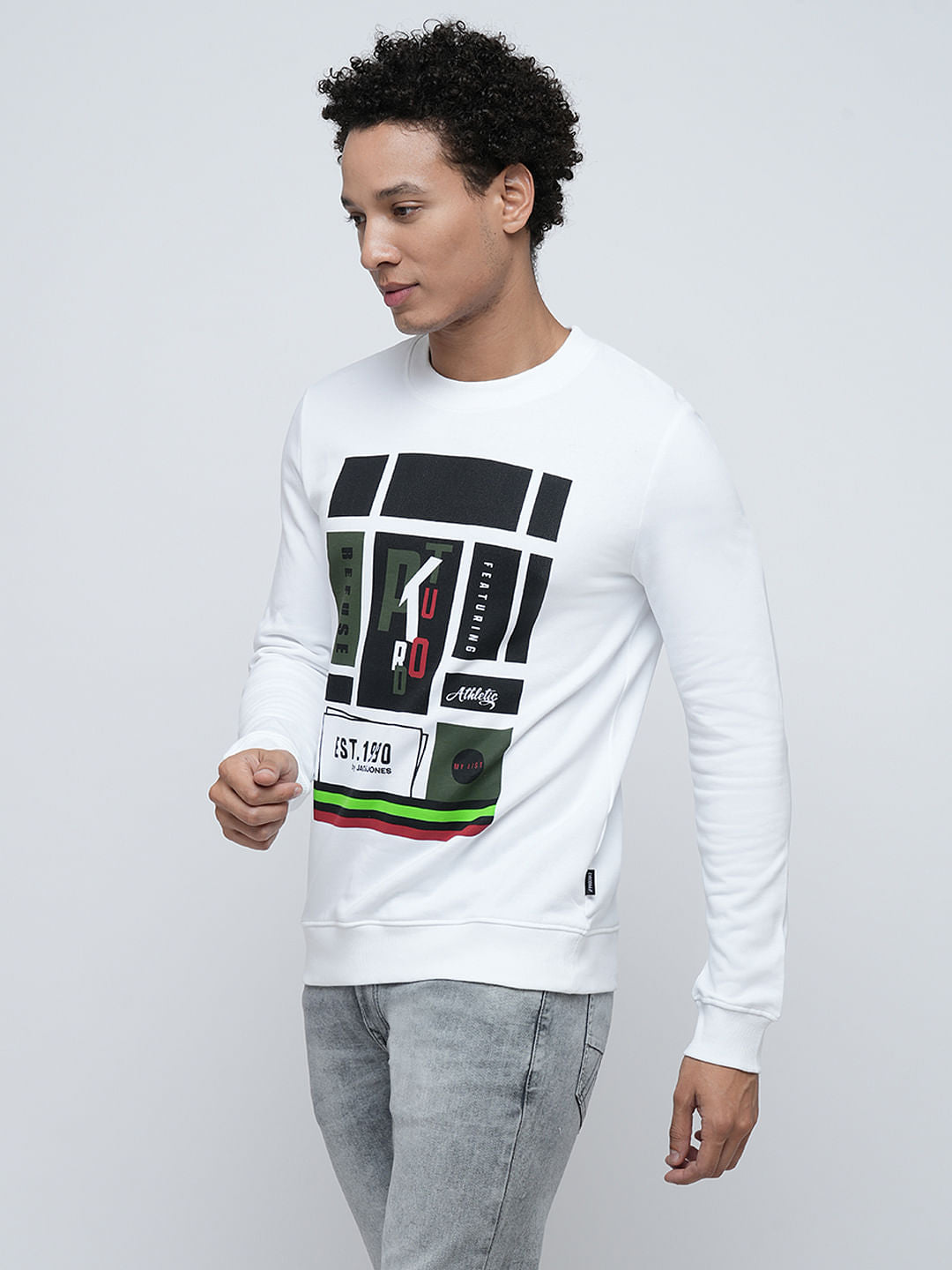 PRODUKT by JACK&JONES White Printed Cotton Sweatshirt
