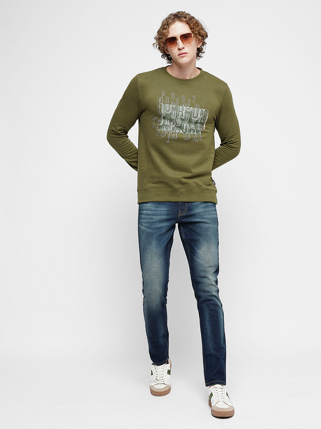 PRODUKT by JACK&JONES Green Printed Cotton Sweatshirt