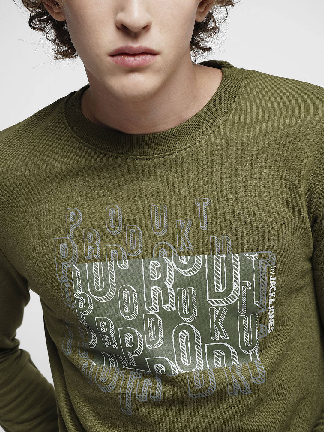 PRODUKT by JACK&JONES Green Printed Cotton Sweatshirt