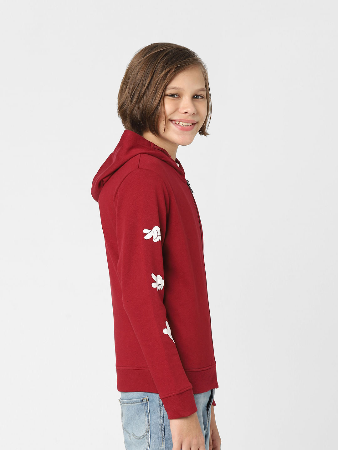 Boys Red Mickey Print Zip-Up Sweatshirt