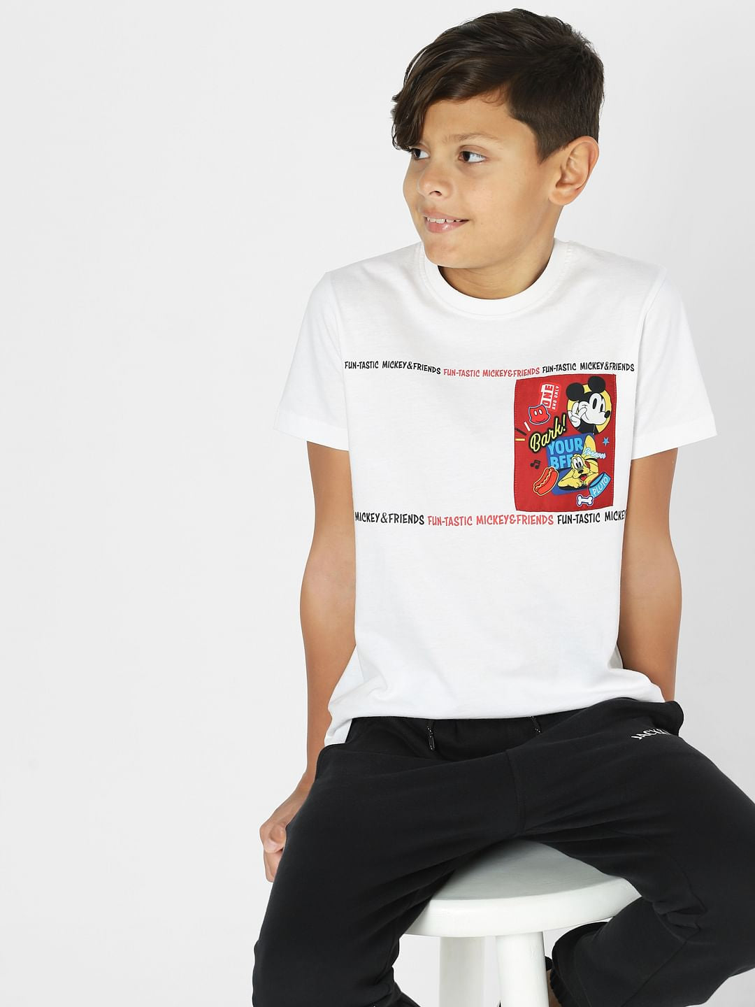 Boys x Mickey White Graphic Print Crew Neck T-shirt