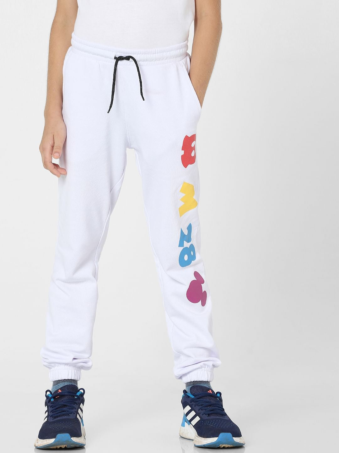 Boys White Printed Sweatpants