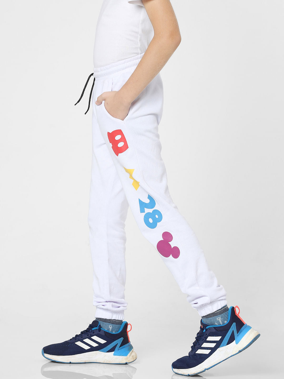 Boys White Printed Sweatpants