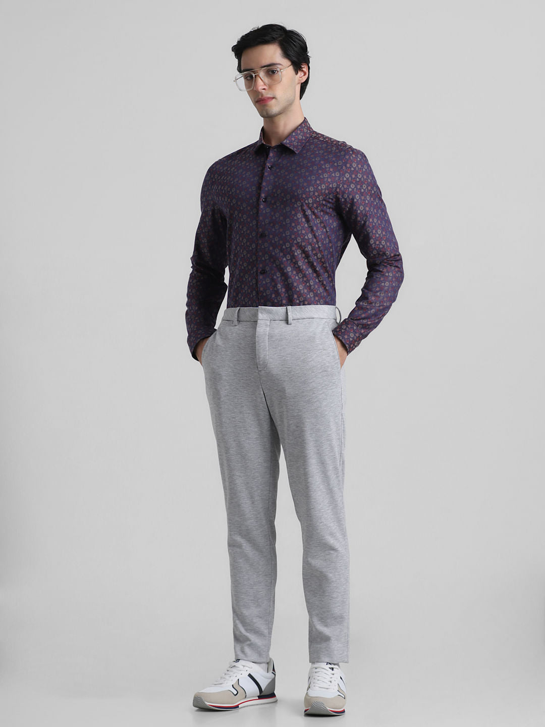 Grey Mid Rise Knitted Trousers