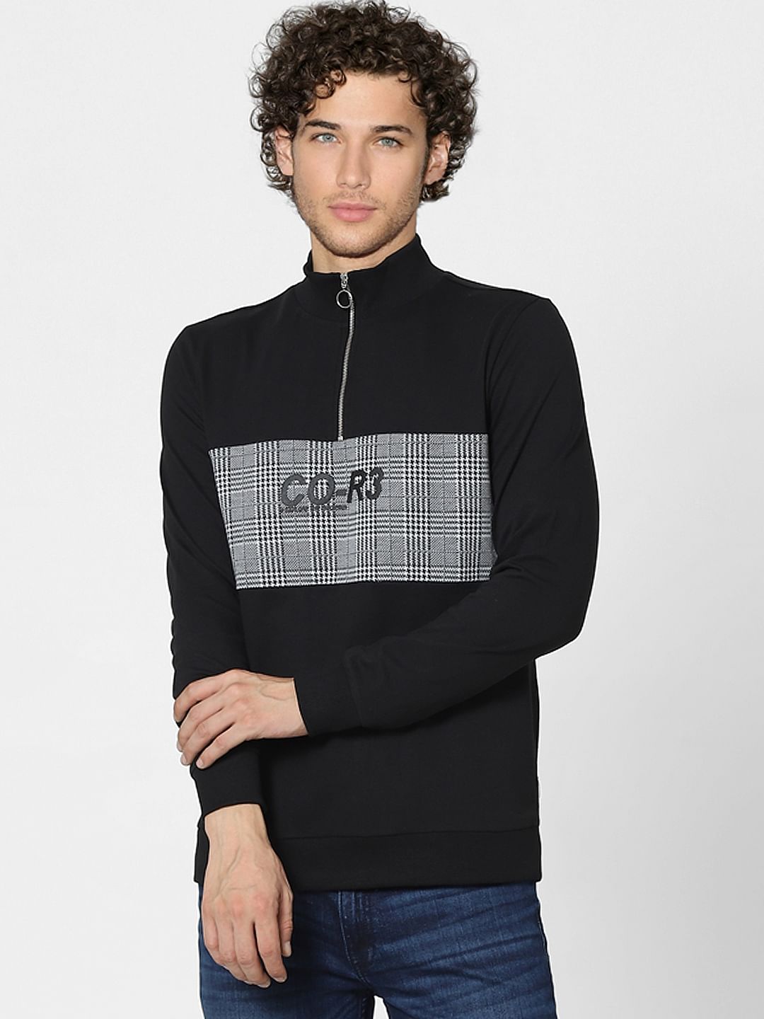 Black Check High Neck Sweatshirt
