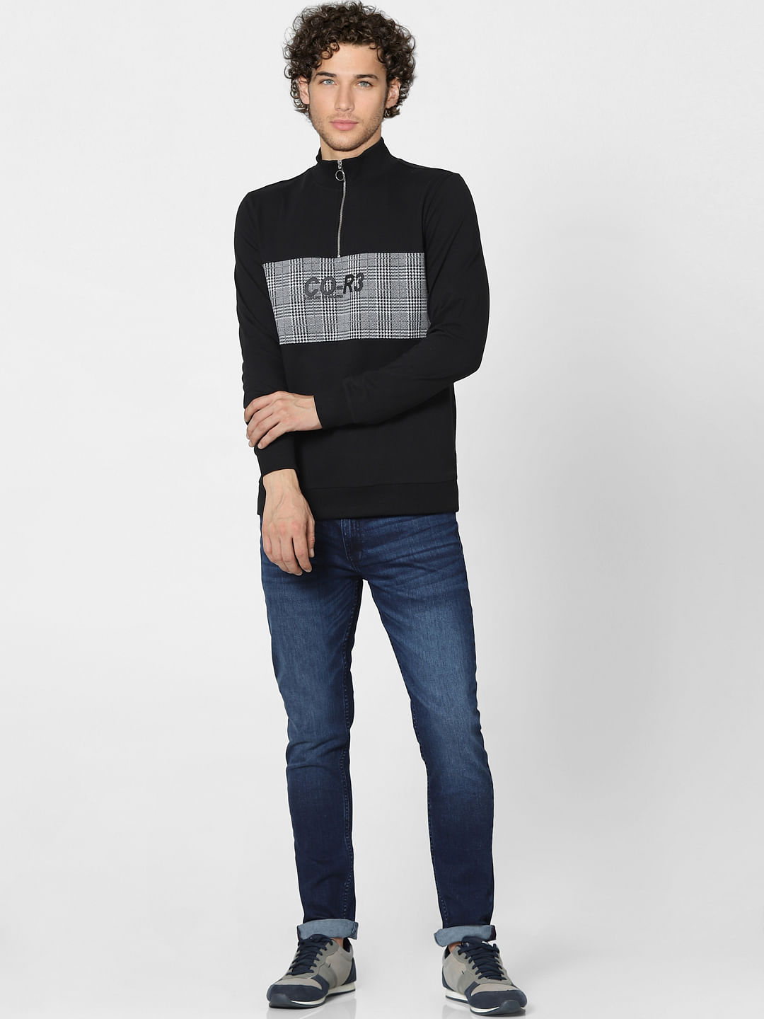 Black Check High Neck Sweatshirt