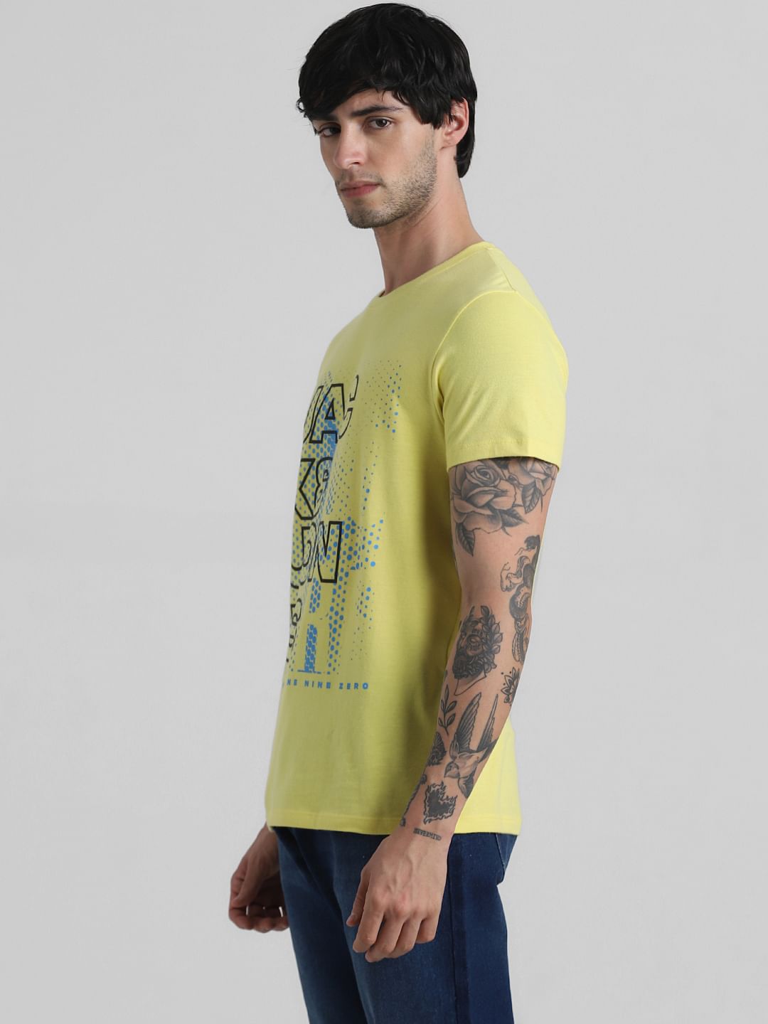 Yellow Graphic Print Crew Neck T-shirt