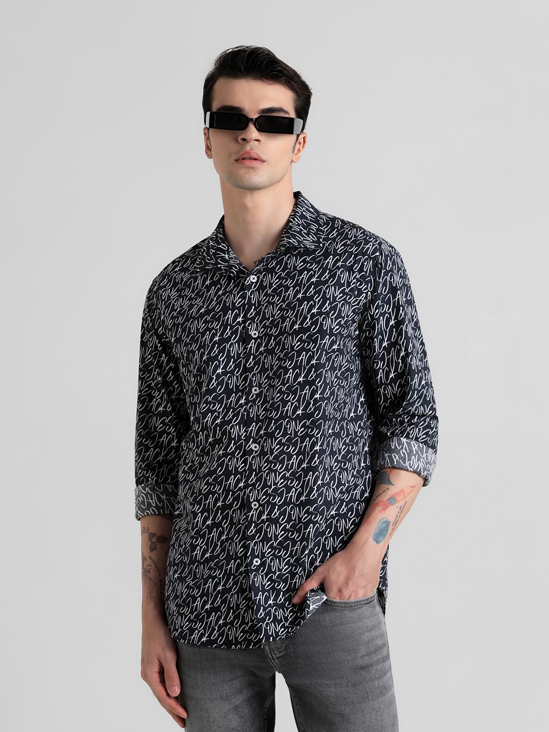 Black Printed Full Sleeves Shirt