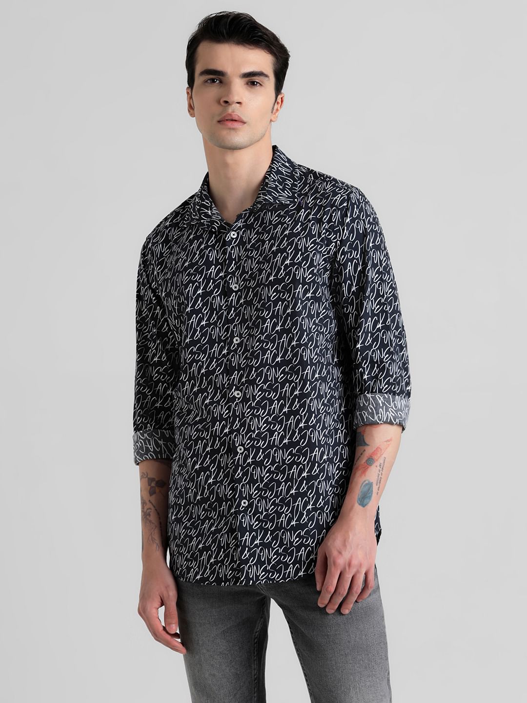 Black Printed Full Sleeves Shirt