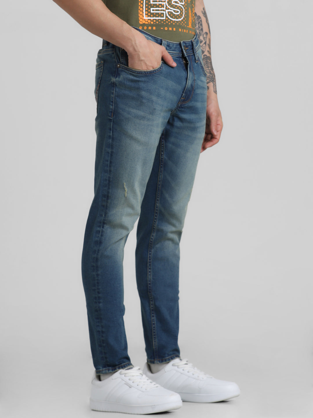 Blue Washed Cropped Jeans