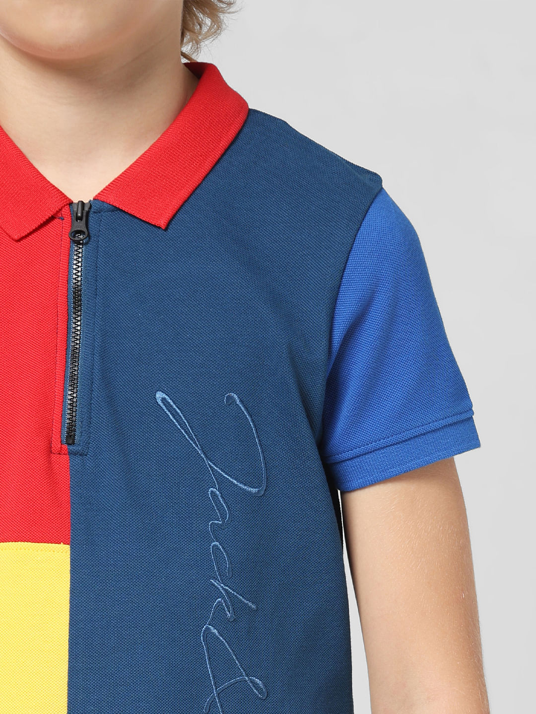JUNIOR BOYS Blue Colourblocked Polo T-shirt