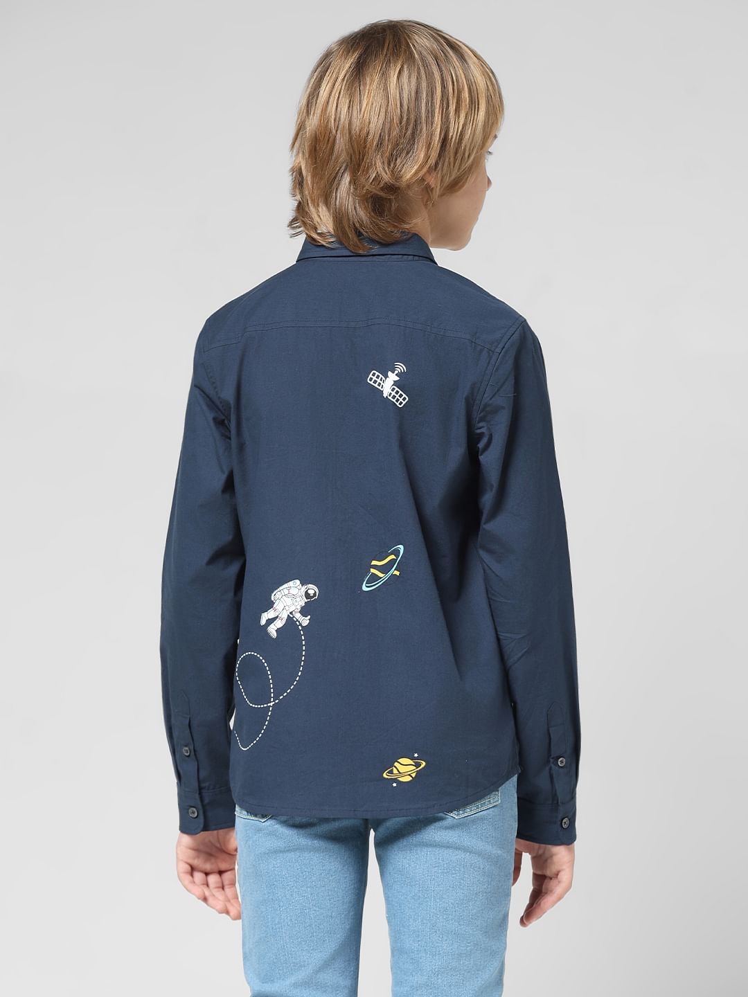 JUNIOR BOYS Blue Space Print Full Sleeves Shirt