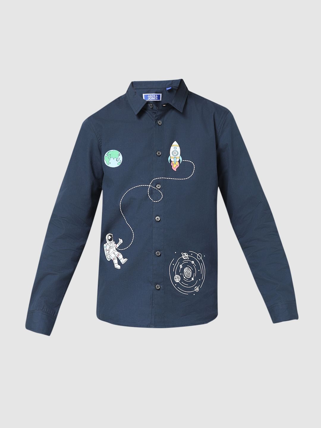 JUNIOR BOYS Blue Space Print Full Sleeves Shirt