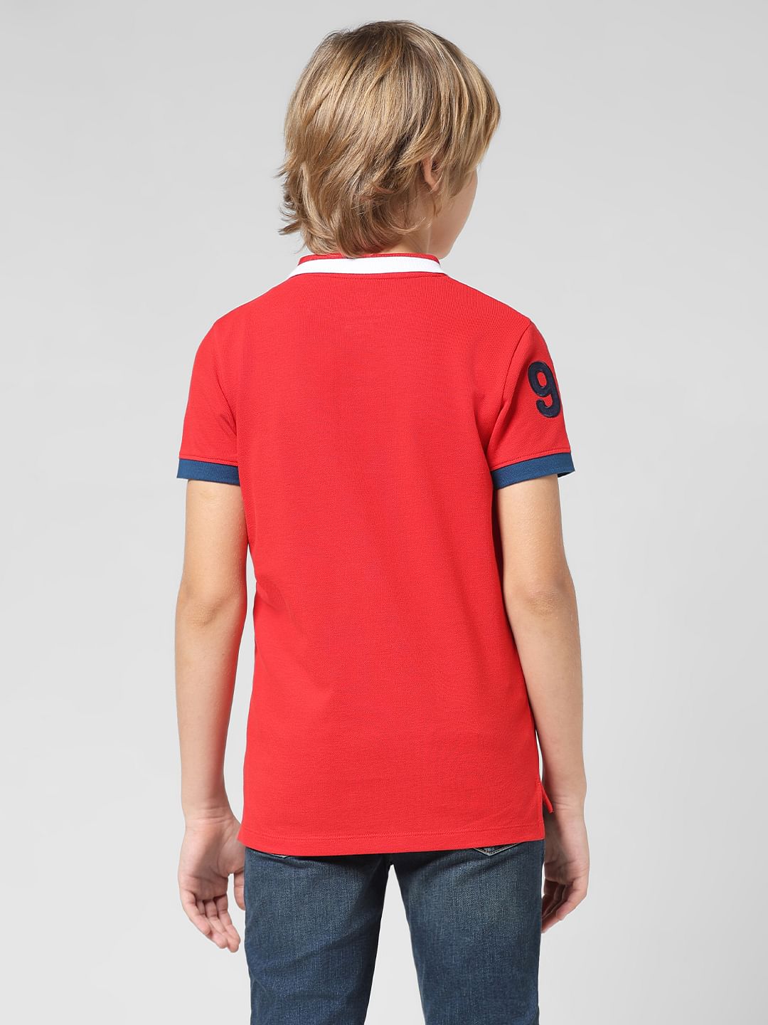 JUNIOR BOYS Red Applique Polo T-shirt